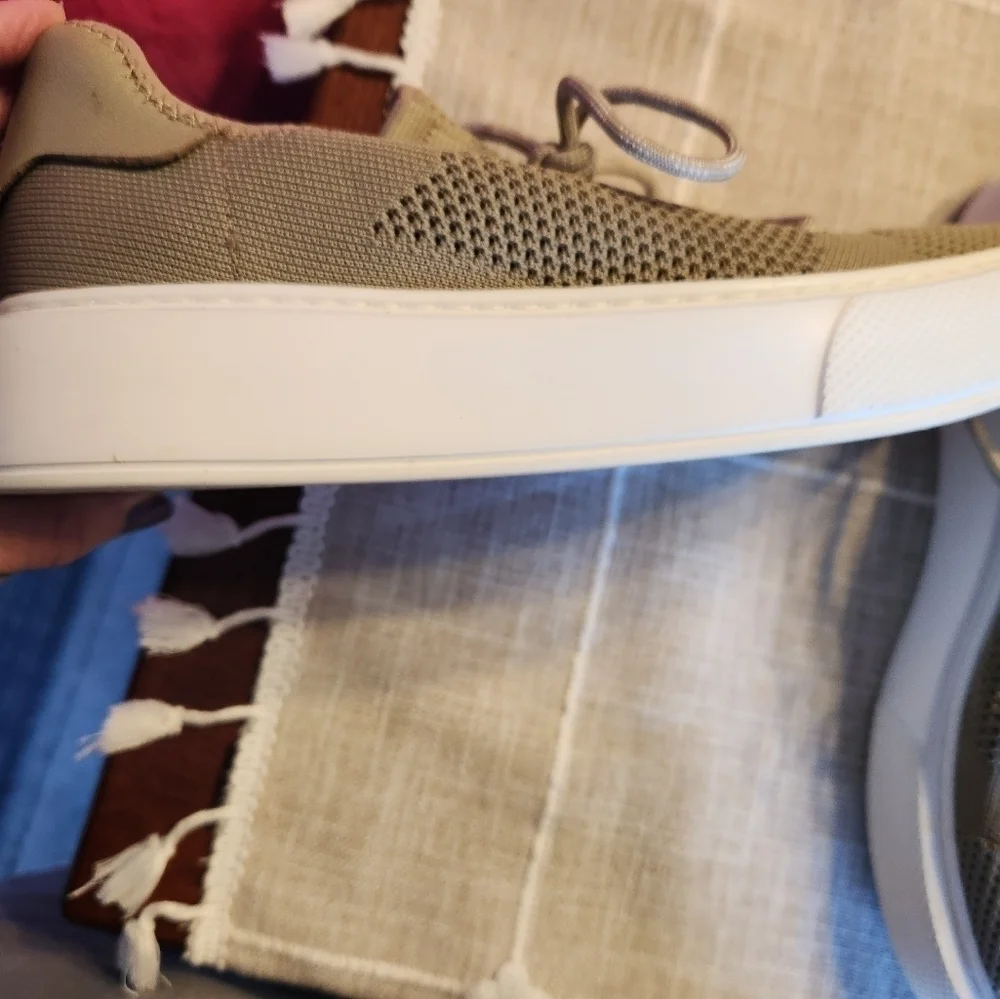 J Slides Damien Khaki womens knit sneaker sz 7.5 Beige stretchy in GUC see pics - Picture 7 of 13